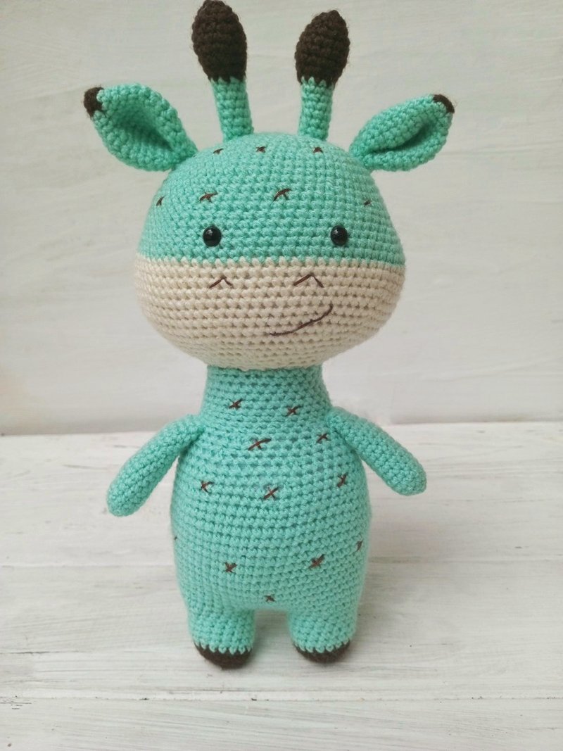 Hand Crochet Funny Giraffe Stuffed Toys Animals Plush Toys Knit Amigurumi Gift - ของเล่นเด็ก - อะคริลิค สีเขียว