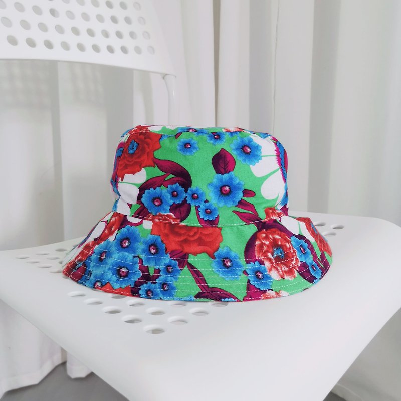 Neon Flower Bucket Hat - หมวก - ผ้าฝ้าย/ผ้าลินิน สีเขียว