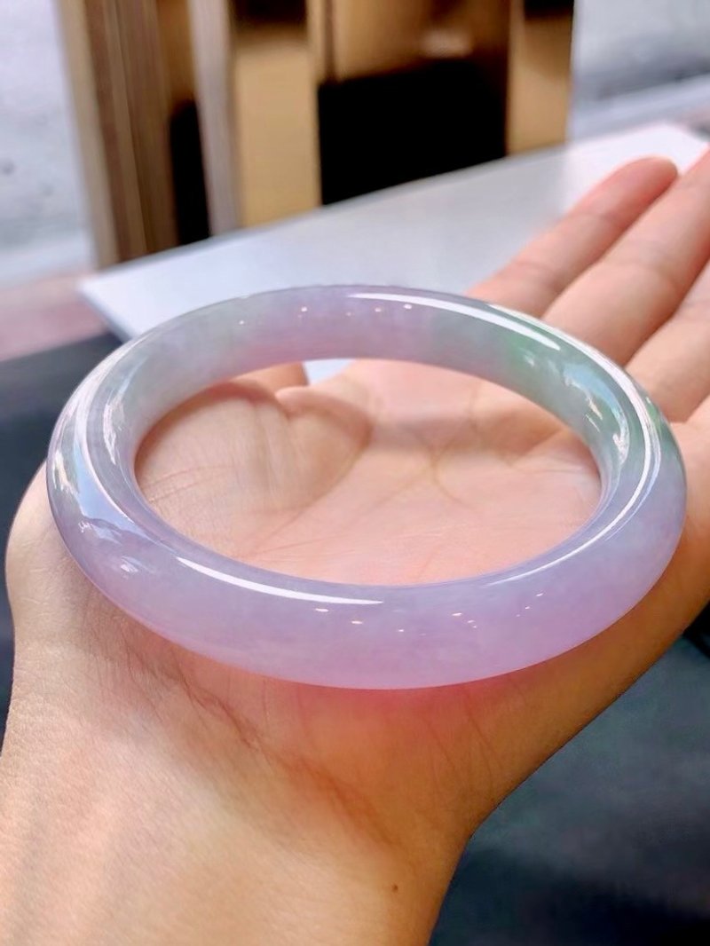 冰種 天然翡翠 緬甸 A玉 玉鐲 • 冰種春帶彩翡翠圓鐲 - 手鍊/手環 - 玉石 粉紅色