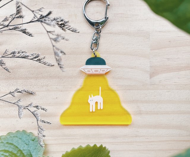 アクリルキーホルダー UFOにさらわれる猫 - ショップ リトル