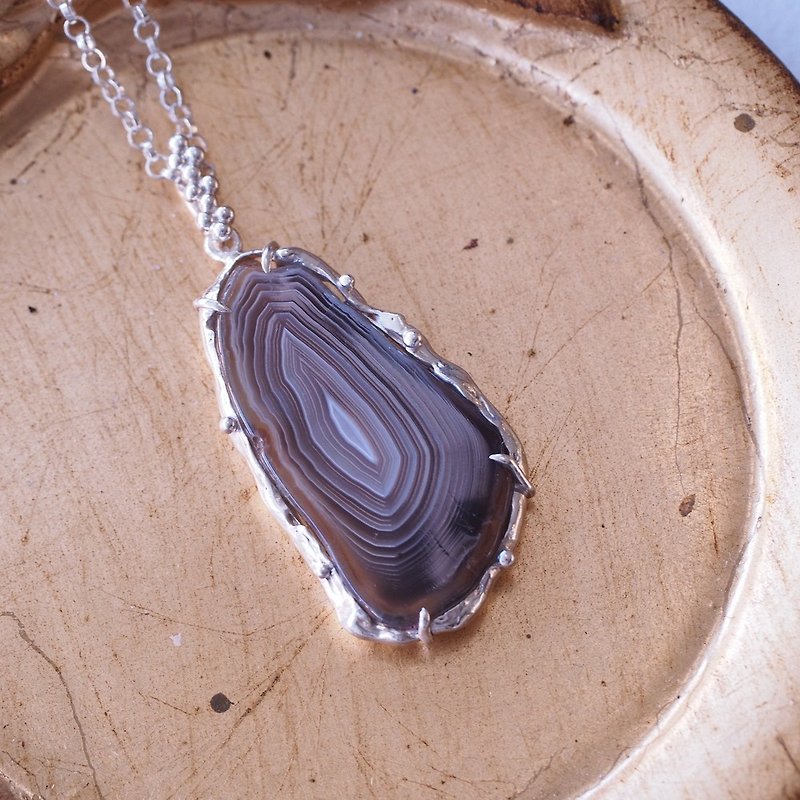 Handmade creative sterling silver pendant perswana agate with one kind of silver chain - Necklaces - Semi-Precious Stones Brown