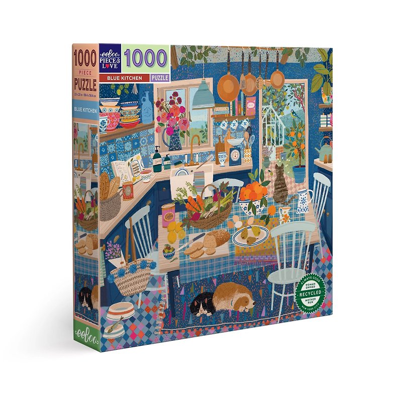 eeBoo 1000 Piece Puzzle- Blue Kitchen Blue Kitchen 1000 Piece Puzzle - เกมปริศนา - กระดาษ สีน้ำเงิน