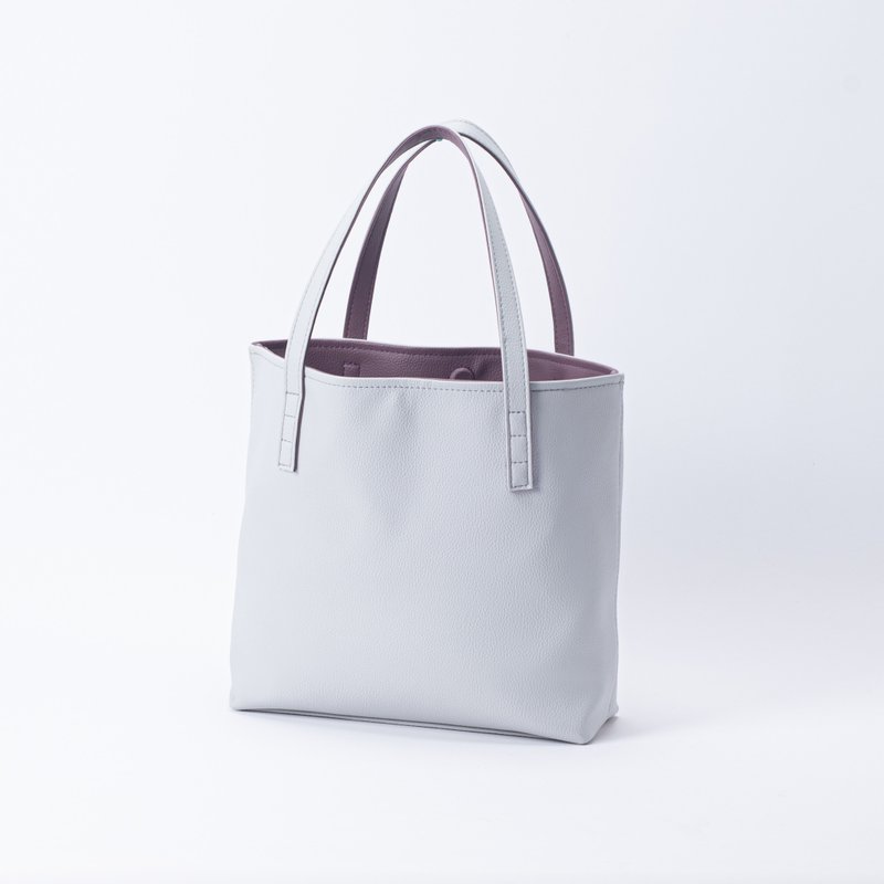 Two-color flip-up handbag inside and outside, light gray - กระเป๋าถือ - หนังเทียม สีเทา