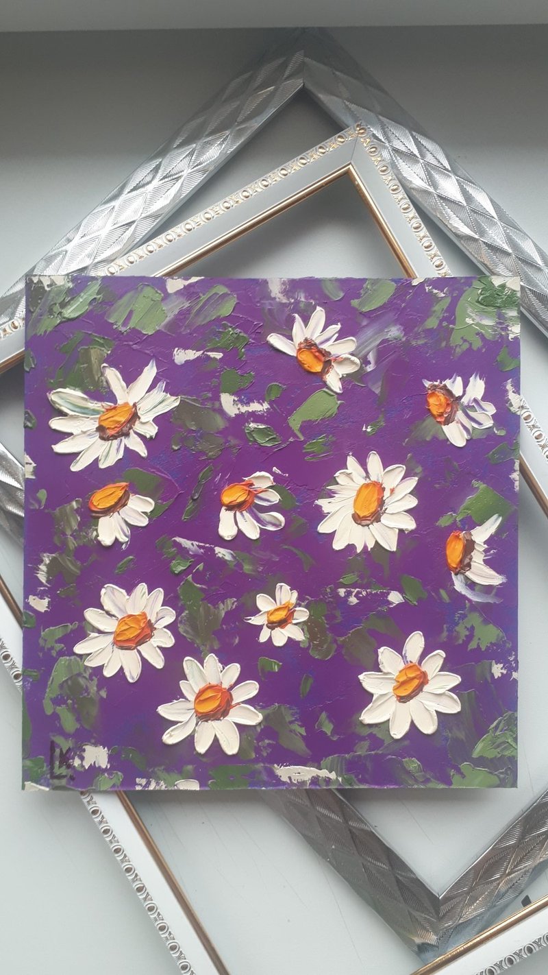 花卉花卉油畫厚塗骰子藝術 Wildflusheds 原創藝術 8 至 8 - 壁貼/牆壁裝飾 - 其他材質 