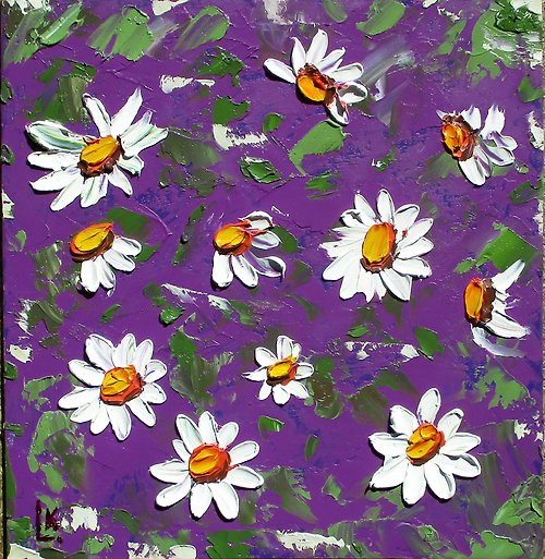 Artkingdom7 Flower Floral Oil Painting Impasto Daisy Art Wildflowers Original Art 8.5 by 8