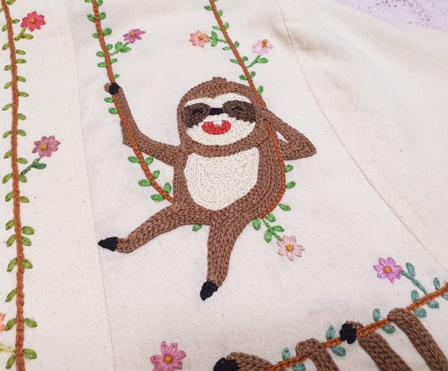 手刺繡カーディガン-コットン、ナマケモノ、フラワー - ショップ