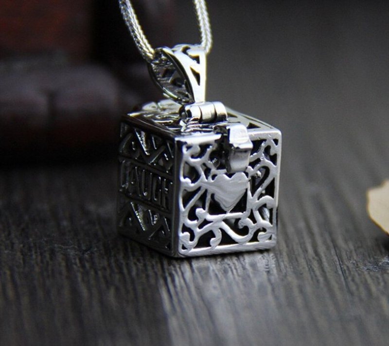 Real S 925 Sterling Silver Hollow Cube Pendants Necklaces without Chains - 長項鍊 - 純銀 銀色