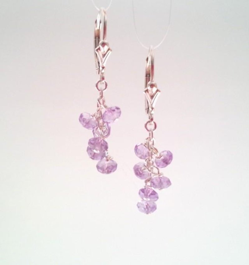 Natural Amethyst Silver Lever Lock Earrings - ต่างหู - โลหะ 