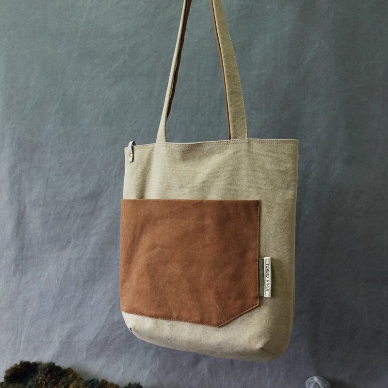 | Milk tea apricot + coffee | Large pocket A4 tote | - Messenger Bags & Sling Bags - Cotton & Hemp Khaki