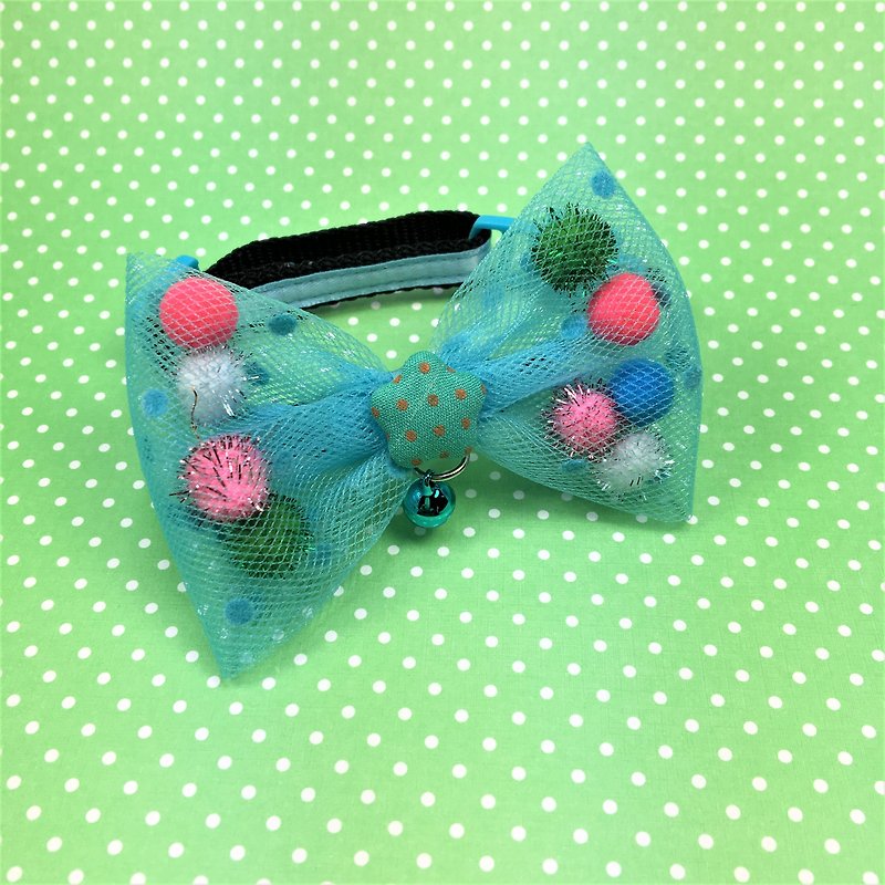 BAO cat blue mesh yarn bow collar pet collar * concerned about the store take freight coupons - ปลอกคอ - เส้นใยสังเคราะห์ สีน้ำเงิน