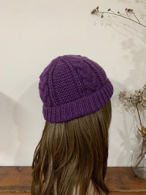 hm98k 走吧！編織 麻花毛線帽系列。手作毛帽。紫。瑞士百年品牌線材