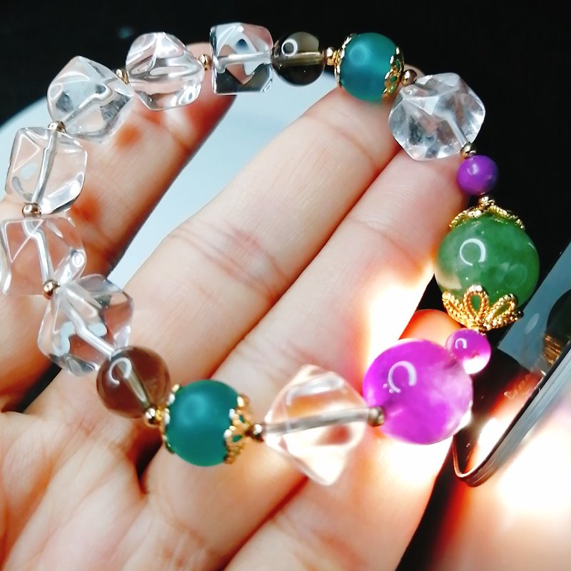 Gold and silver treasure Jinyin caibao green Stone/Aurora white crystal/ Stone energy bracelet - Bracelets - Crystal 