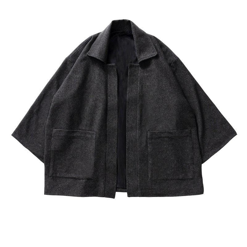 [Shenhai Wenlu] Original Japanese retro handmade wool autumn and winter lapel unisex coat - เสื้อโค้ทผู้ชาย - ขนแกะ 