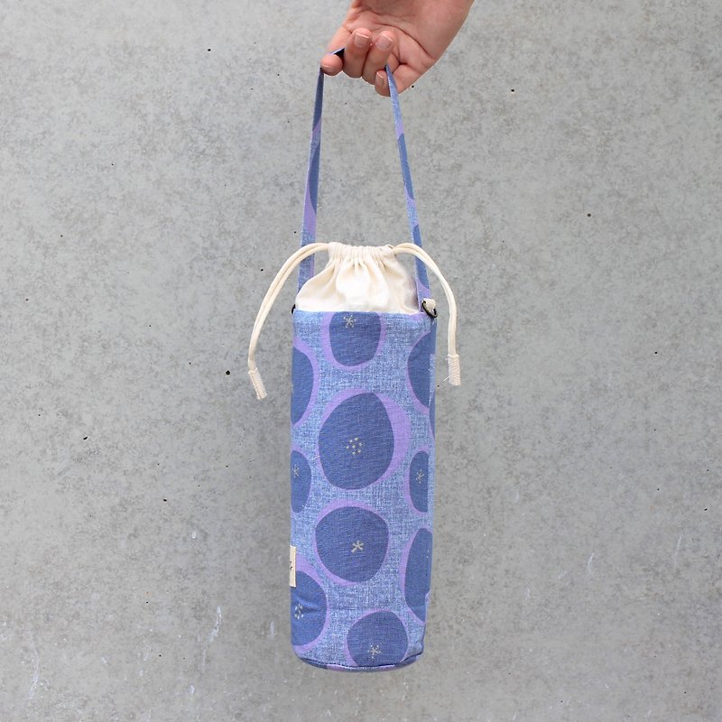【日本中厚棉】藍彩紅豆麵包 #束口水壺袋 - 水桶袋/索繩袋 - 棉．麻 藍色