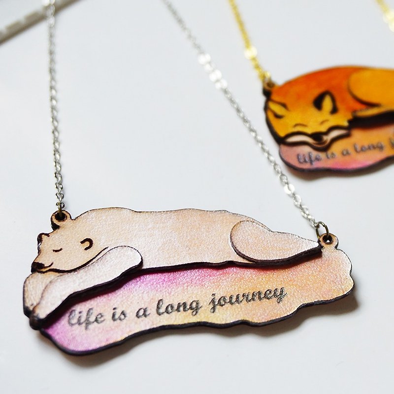| Leather Jewelry | animal | fox | polar bear | necklace | - สร้อยติดคอ - หนังแท้ สีส้ม