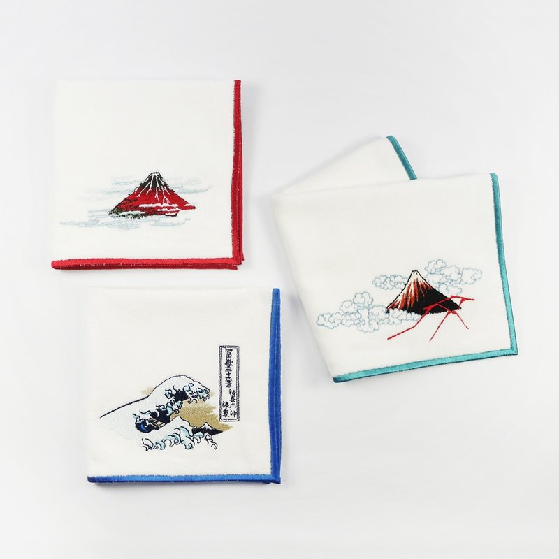 Maruma, Japan│Hokusai New Japanese Embroidered Handkerchief - Towels - Cotton & Hemp Multicolor