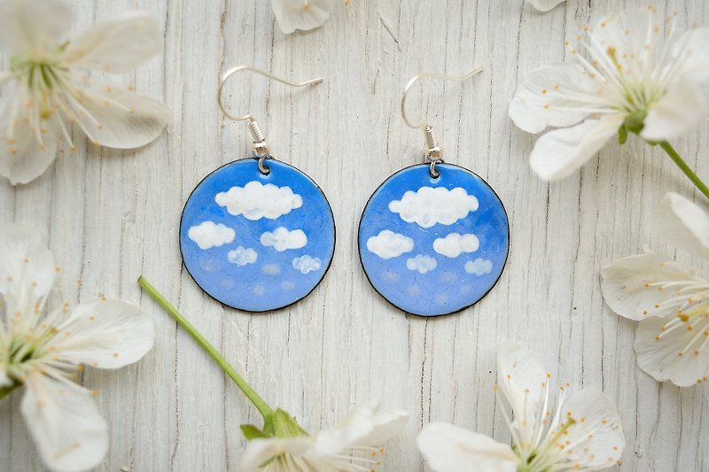 Cloud In The Sky Earrings, Cloud Jewelry, Enamel Earrings, Airplane Earrings, - Earrings & Clip-ons - Enamel Blue