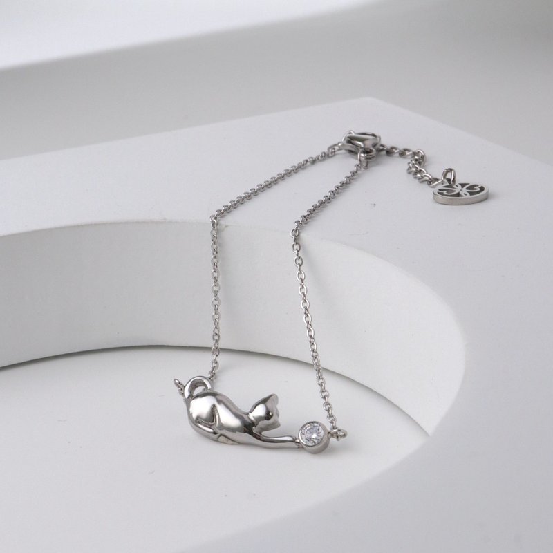 【設計師熱銷回歸】嬉。貓咪鋯石手鍊 - 手鍊/手環 - 不鏽鋼 粉紅色