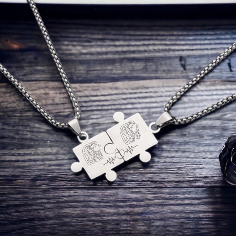 【Customization- Stainless Steel Puzzle Necklace】Couple Necklace Charm Valentine's Day Gift Anniversary Gift - สร้อยคอ - โลหะ สีเงิน