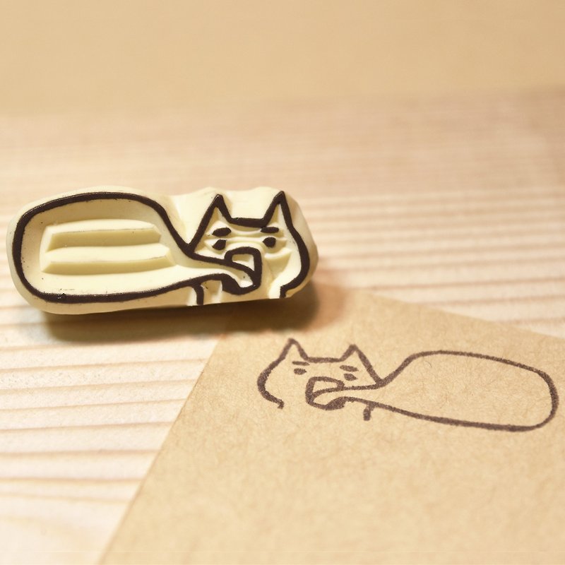 Decorative dialog box <Cat that spit the soul> handmade rubber stamp - Stamps & Stamp Pads - Rubber Khaki