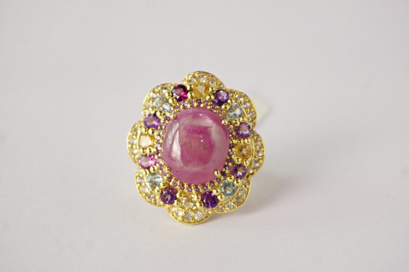 Natural Ruby 36 Cts Ring Sterling Silver 925 With Gold Plated 6 US. - 戒指 - 純銀 紅色