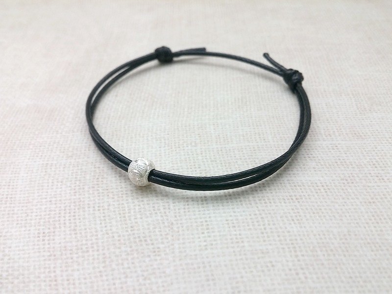 Wax bracelet s990 sterling silver engraved frosted beads plain simple wax rope thin line - Bracelets - Other Materials Black
