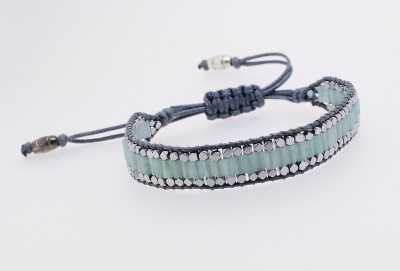 手織小柱管亞瑪遜黑膽石拉繩手錬 ( Handmade Gems Bracelet ) - 手鍊/手環 - 寶石 藍色