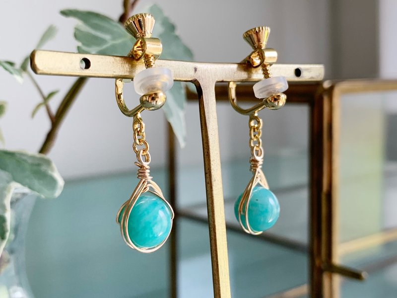 [Unisex] Amazonite single stone Clip-On that make your wishes come true - Earrings & Clip-ons - Semi-Precious Stones Blue