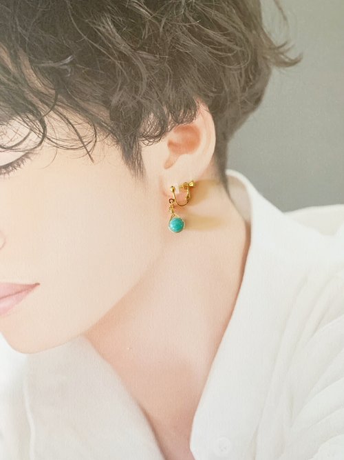 ユニセックス】希望を叶えるアマゾナイト・一粒ピアス