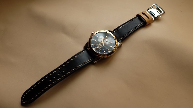 leather watch strap, watch band, custom made - สายนาฬิกา - หนังแท้ สีทอง
