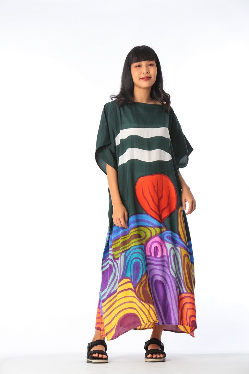 Hand Painted Cotton Silk Kaftan for Summer Resort Vacation F - 洋裝/連身裙 - 棉．麻 多色