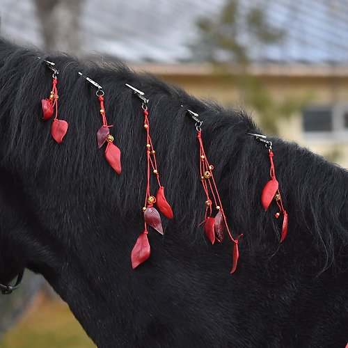 Equestrian Style Studio Red horse mane extension jewelry Handmade pony mane and tail clips