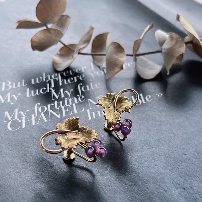 [Krementz Amethyst Grape 14K Earrings] Vintage American antique jewelry and old jewelry - ต่างหู - โลหะ 