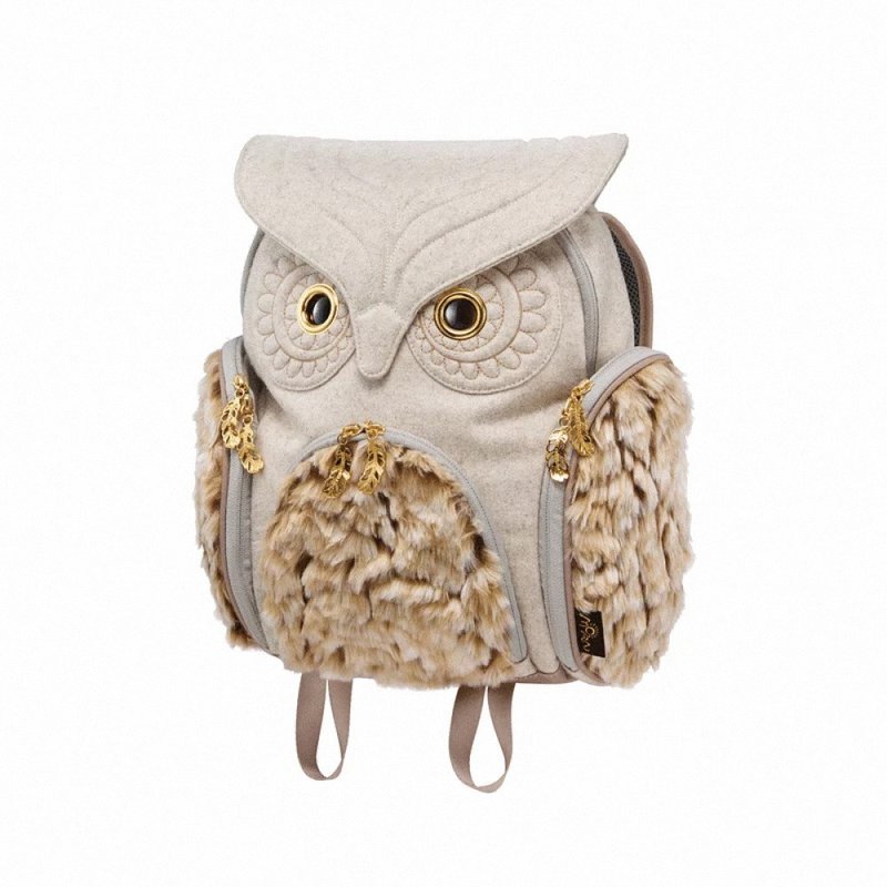 Morn Creations Owl Backpack - Light Gray Fur (M) - กระเป๋าเป้สะพายหลัง - วัสดุอื่นๆ สีเทา