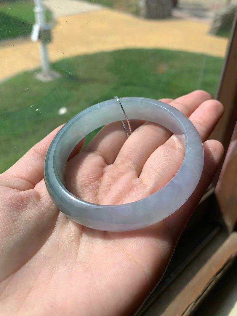 丨幽蘭丨糯冰種椿帶彩翡翠手鐲 圈口55.9 緬甸玉A貨 - 手鍊/手環 - 玉石 紫色