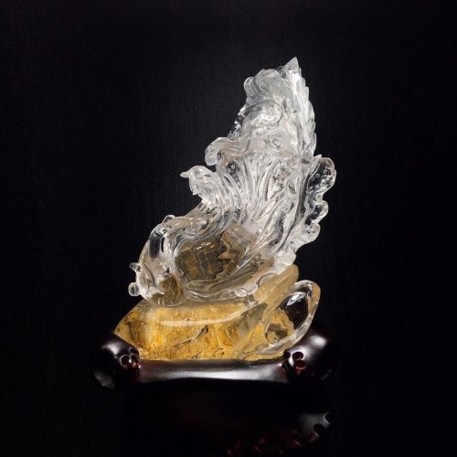 一念之間 收藏級天然水晶黃膠花白菜擺件 精工雕刻 造型飽滿 百路來財