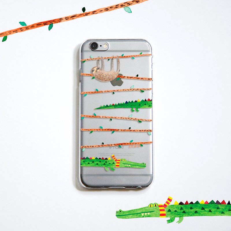 The Water Colour little sloth with crocodile pattern phone case, iPhone, Samsung - เคส/ซองมือถือ - พลาสติก หลากหลายสี