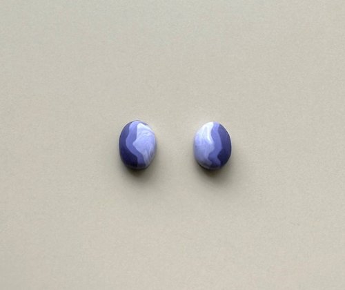 NUEJU 軟陶飾品-紫系水波紋橢圓耳環-可製成耳針/耳夾