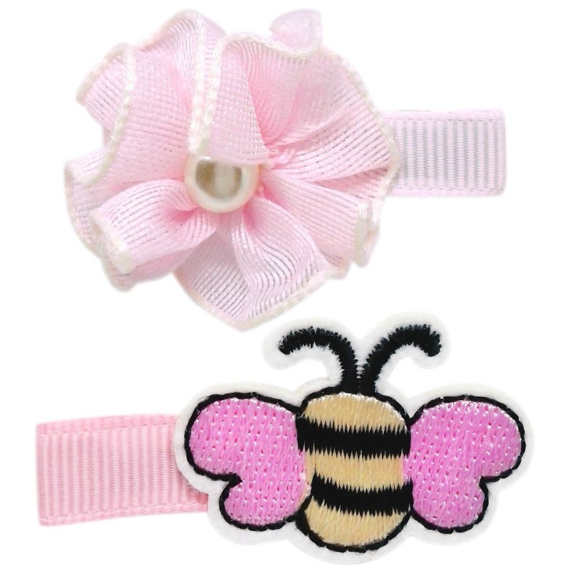 Cutie Bella 小蜜蜂與粉花髮夾兩入組 全包布手工髮飾 - 髮飾 - 聚酯纖維 多色