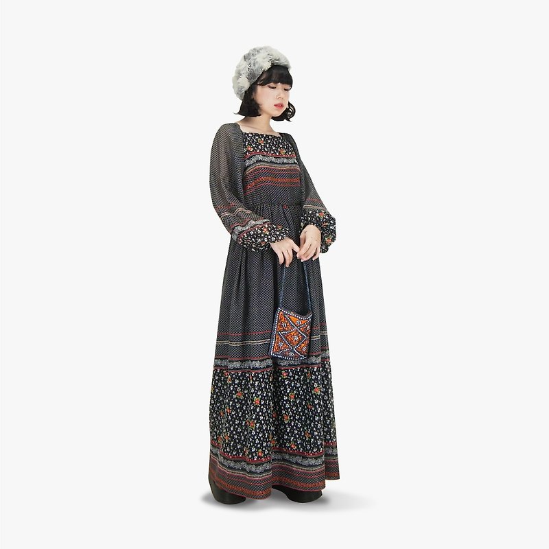 A‧PRANK :DOLLY :: European Style Black Floral Party Vintage Long Dress (D711023) - One Piece Dresses - Cotton & Hemp Black