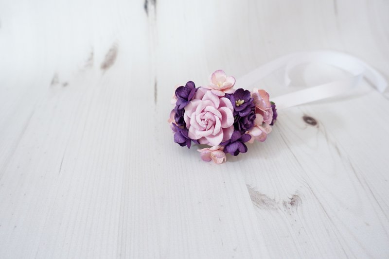 Wedding flower wrist corsage purple lilac - 胸花/手腕花 - 紙 紫色