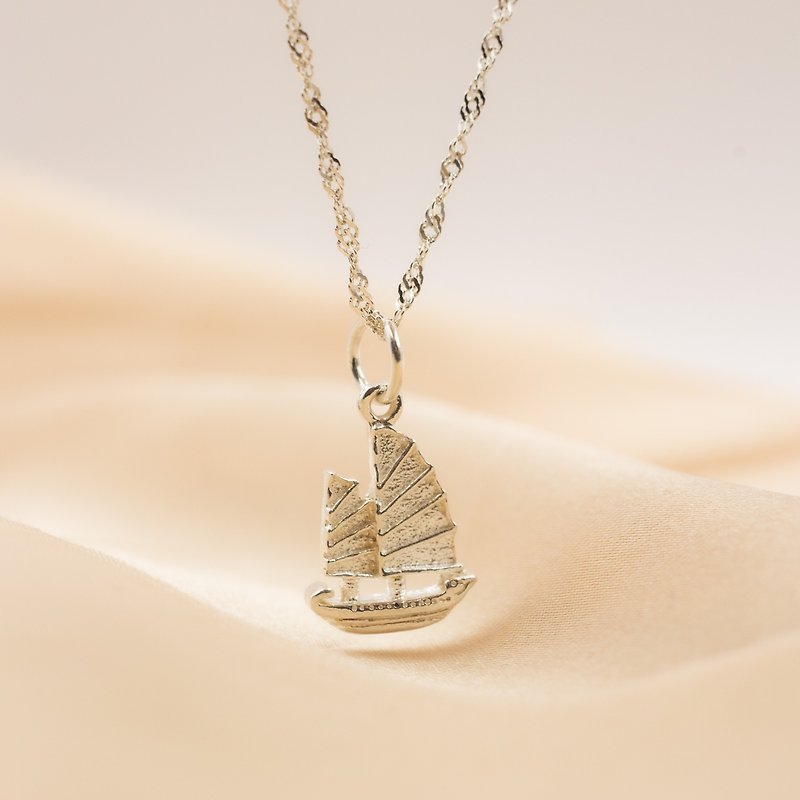 Customizable chain change available | 925 sterling silver harvest sailing ship necklace Valentine's Day gift free gift box packaging - สร้อยคอ - เงินแท้ สีเงิน
