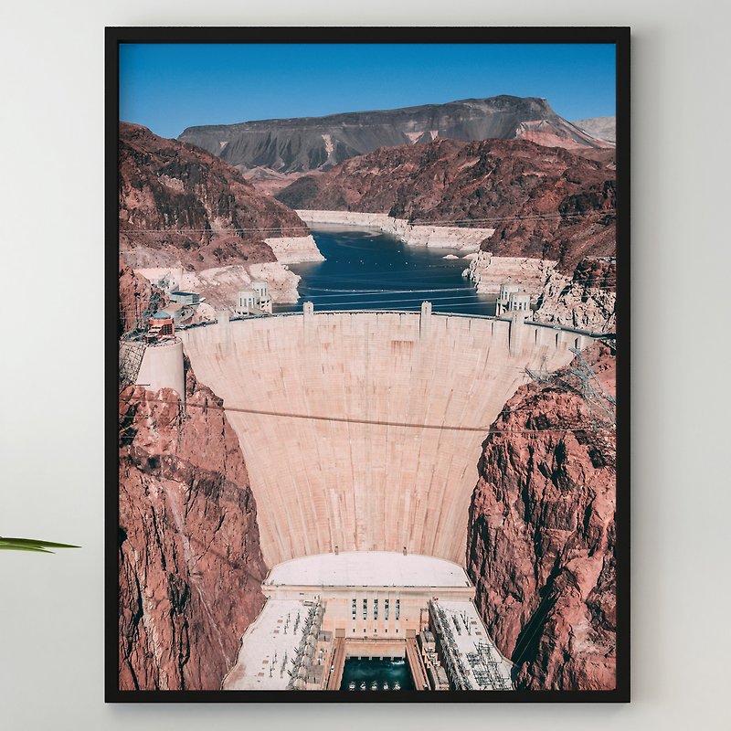 Dam River Canyon Desert Red Water Blue Sky Sand Rock Mountains Landscape Nature - Posters - Paper 