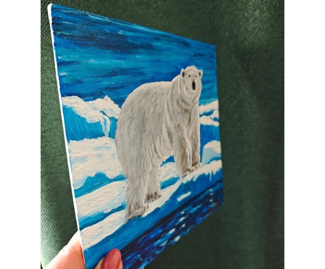 シロクマの冬のオリジナルアート雪の絵画クリスマスギフト