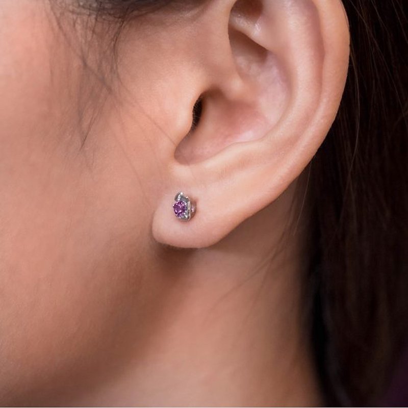 Comet Stud Earrings with Rhodolite garnet - Earrings & Clip-ons - Semi-Precious Stones Silver