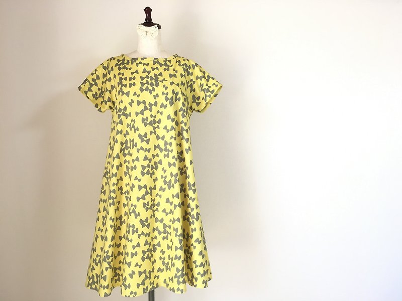 Butterfly pattern flare one piece dress yellow - One Piece Dresses - Cotton & Hemp Yellow