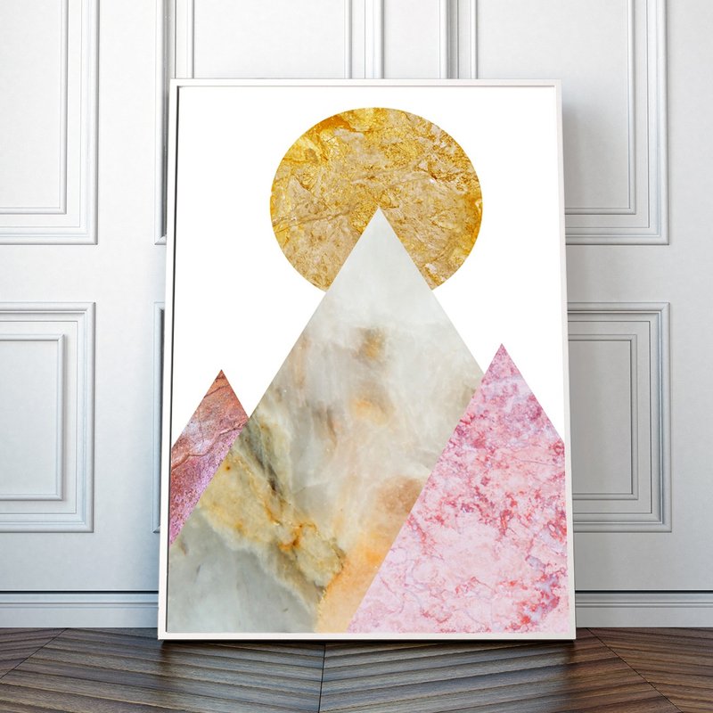 Pink Mountain with Sun Art Print for Kids Room - 壁貼/牆壁裝飾 - 紙 