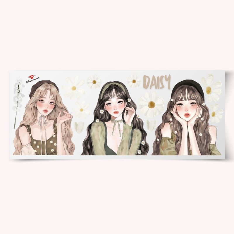 Daisy & Girl Spring Character Sticker 4-piece Set - 貼紙 - 紙 