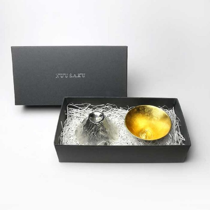 Gold Leaf Mount Fuji Style Cup Set - แก้วไวน์ - โลหะ สีทอง