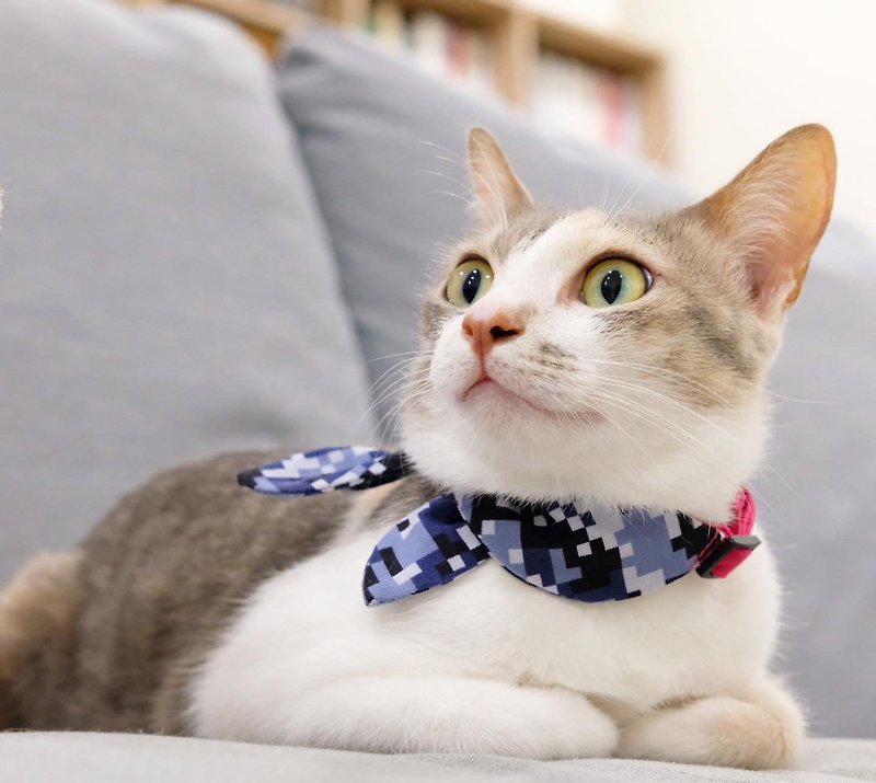 Ella Wang CAMO Digital Camouflage Pet Flight Attendant Scarf Cat and Dog Collar - Collars & Leashes - Cotton & Hemp Blue